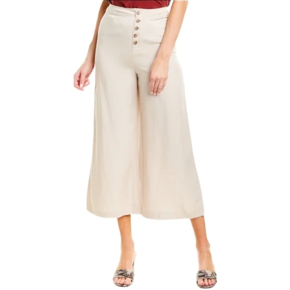 NWT Cupcake & Cashmere Wide Leg Beige High Rise Capri Pants Size 0 - Picture 1 of 7
